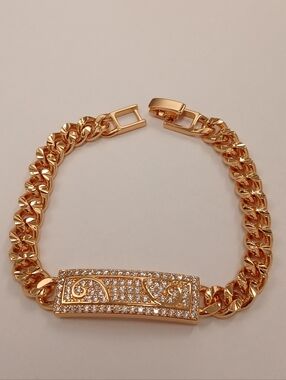 NEW! 18k Gold-plated Pave ID Chain Bracelet - 7" By Pretty Bird